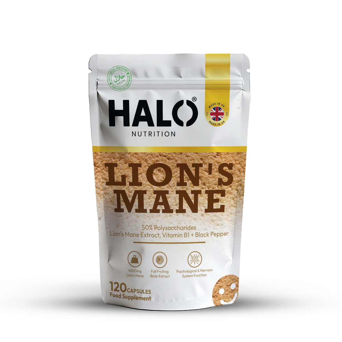 Halo Nutrition Lions Mane Mushroom Extract Capsules 10 000mg 240mg Polysaccharides Strong Vegan